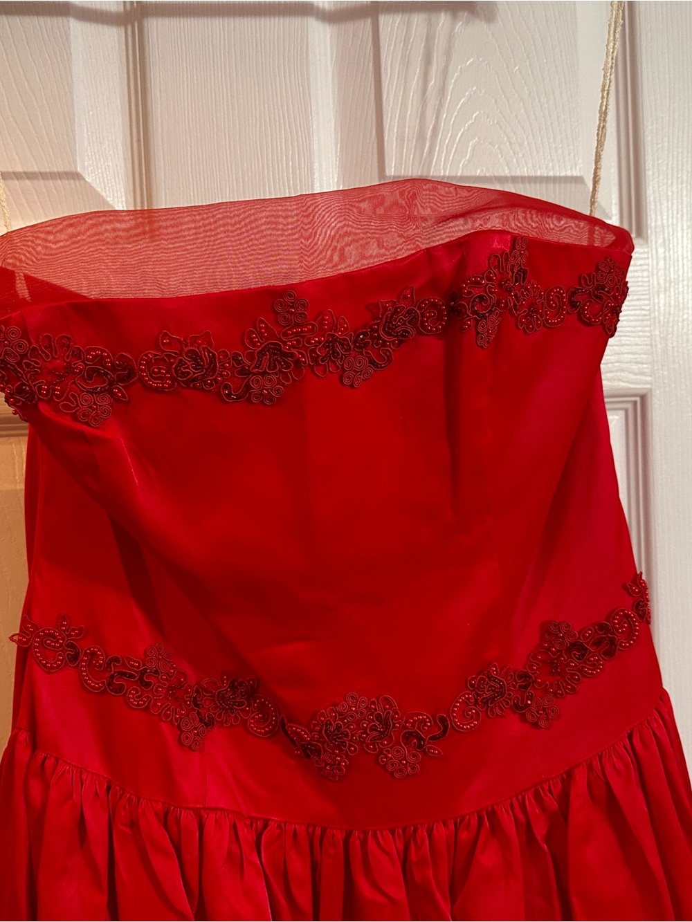 Cachet Red Strapless Satin Evening Dress